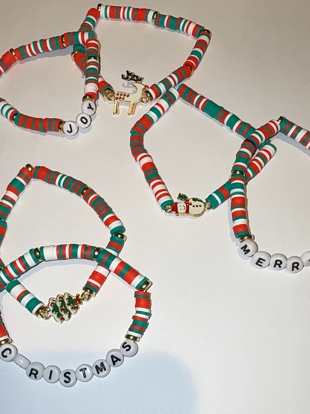 Christmas Polymer Clay Bead Bracelet Set | Festive Holiday Jewelry